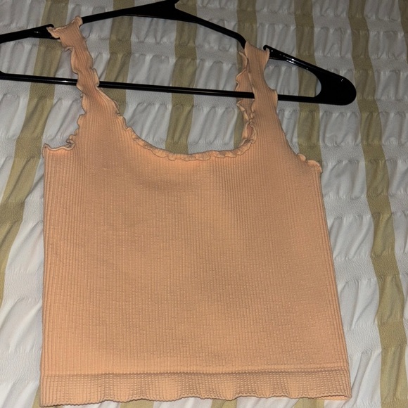Peach Ruffle Trim Ribbed Tank Top - Picture 1 of 2